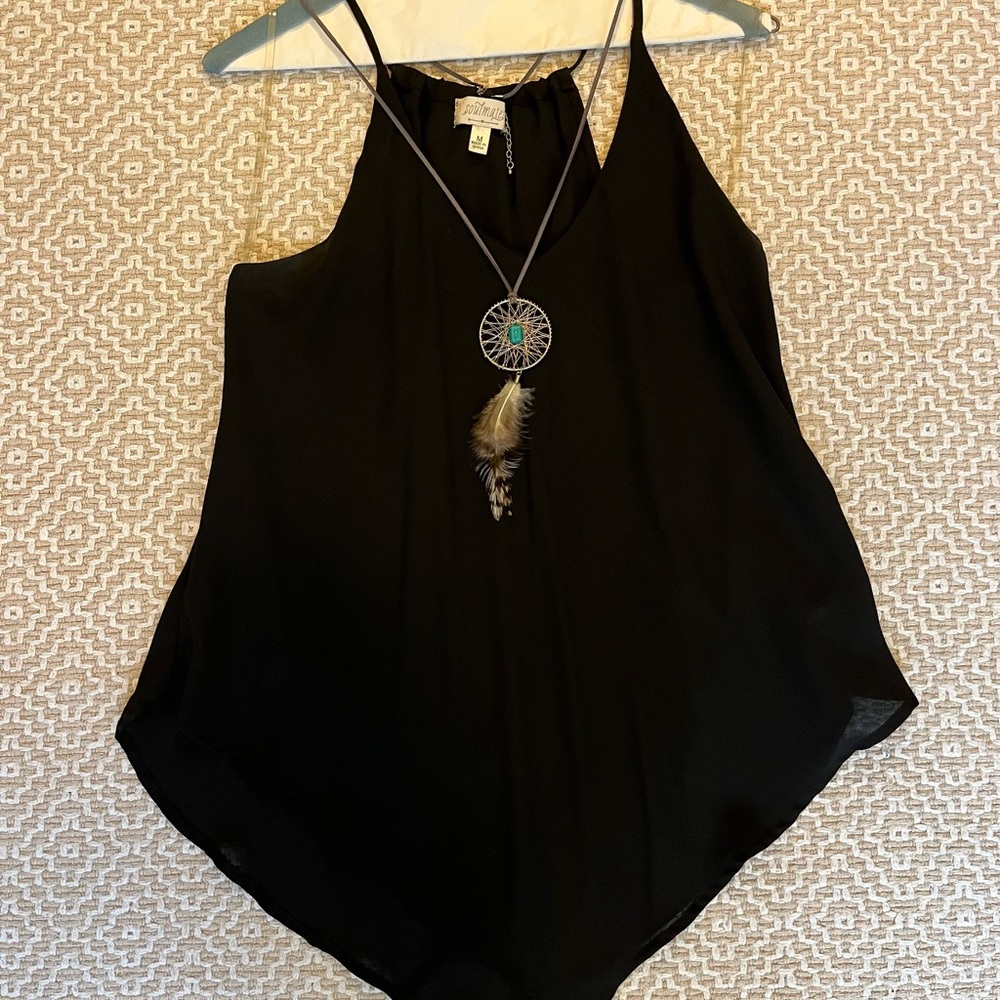 Soulmates Sz Medium Black Tank with necklace EUC